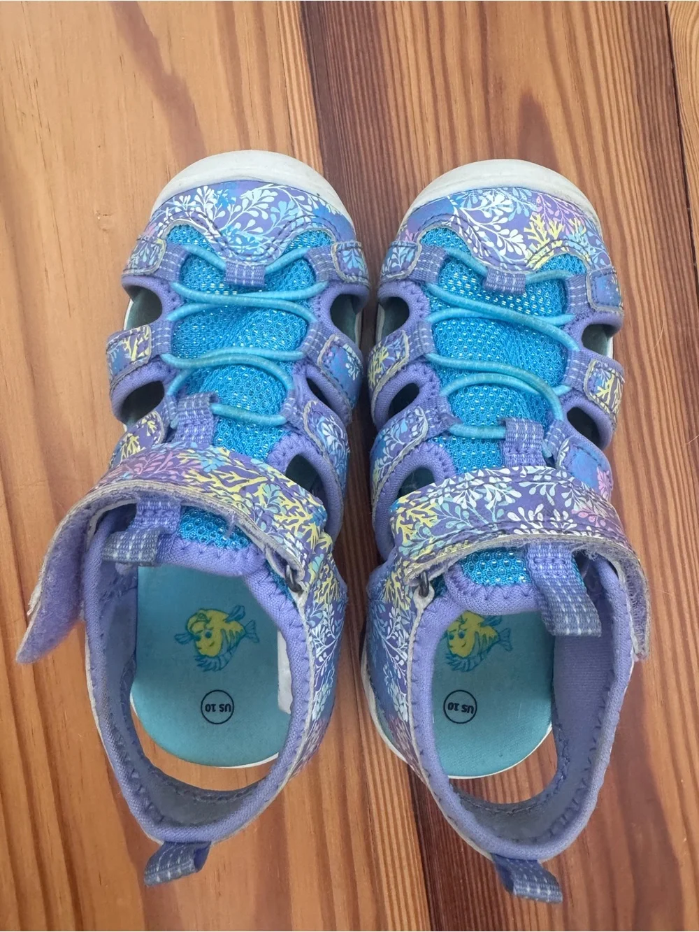 Disney Ariel Purple and Teal Kids Girls Water Shoes Sandals size 10